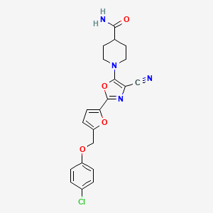 molecular formula C21H19ClN4O4 B2922021 1-(2-(5-((4-Chlorophenoxy)methyl)furan-2-yl)-4-cyanooxazol-5-yl)piperidine-4-carboxamide CAS No. 931968-25-1