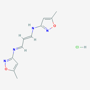 molecular formula C11H13ClN4O2 B2922037 5-Methyl-N-[(E)-3-[(5-methyl-1,2-oxazol-3-yl)imino]prop-1-enyl]-1,2-oxazol-3-amine;hydrochloride CAS No. 1274947-91-9