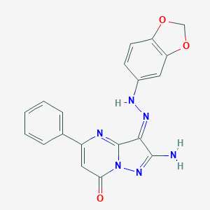 molecular formula C19H14N6O3 B292204 (3Z)-2-amino-3-(1,3-benzodioxol-5-ylhydrazinylidene)-5-phenylpyrazolo[1,5-a]pyrimidin-7-one 