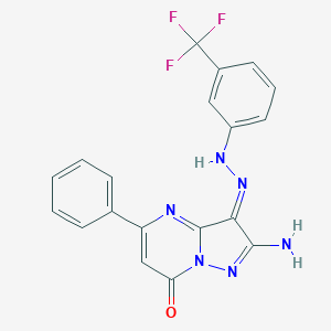 molecular formula C19H13F3N6O B292205 (3Z)-2-amino-5-phenyl-3-[[3-(trifluoromethyl)phenyl]hydrazinylidene]pyrazolo[1,5-a]pyrimidin-7-one 