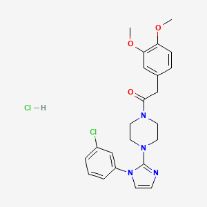molecular formula C23H26Cl2N4O3 B2922055 1-(4-(1-(3-chlorophenyl)-1H-imidazol-2-yl)piperazin-1-yl)-2-(3,4-dimethoxyphenyl)ethanone hydrochloride CAS No. 1189909-55-4