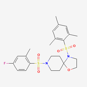 molecular formula C23H29FN2O5S2 B2922060 8-((4-Fluoro-2-methylphenyl)sulfonyl)-4-(mesitylsulfonyl)-1-oxa-4,8-diazaspiro[4.5]decane CAS No. 898408-32-7