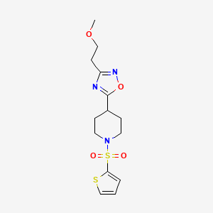 molecular formula C14H19N3O4S2 B2922080 3-(2-Methoxyethyl)-5-(1-(thiophen-2-ylsulfonyl)piperidin-4-yl)-1,2,4-oxadiazole CAS No. 1428358-58-0