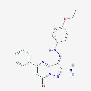 molecular formula C20H18N6O2 B292209 (3Z)-2-amino-3-[(4-ethoxyphenyl)hydrazinylidene]-5-phenylpyrazolo[1,5-a]pyrimidin-7-one 