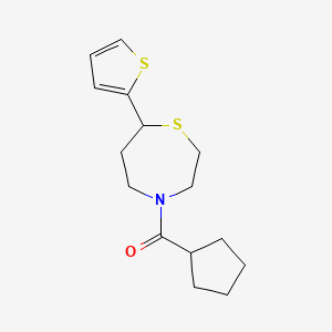 molecular formula C15H21NOS2 B2922099 Cyclopentyl(7-(thiophen-2-yl)-1,4-thiazepan-4-yl)methanone CAS No. 1704636-04-3
