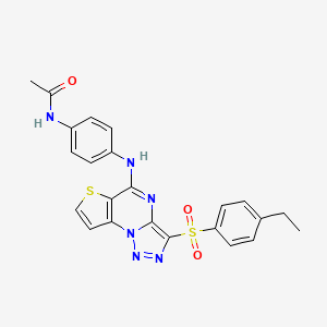 molecular formula C23H20N6O3S2 B2922111 N-[4-({3-[(4-ethylphenyl)sulfonyl]thieno[2,3-e][1,2,3]triazolo[1,5-a]pyrimidin-5-yl}amino)phenyl]acetamide CAS No. 892744-09-1