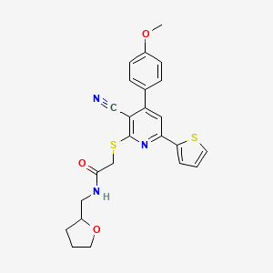 molecular formula C24H23N3O3S2 B2922112 2-{[3-cyano-4-(4-methoxyphenyl)-6-(thiophen-2-yl)pyridin-2-yl]sulfanyl}-N-[(oxolan-2-yl)methyl]acetamide CAS No. 690961-47-8