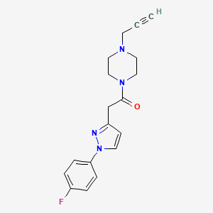 molecular formula C18H19FN4O B2922115 2-[1-(4-Fluorophenyl)pyrazol-3-yl]-1-(4-prop-2-ynylpiperazin-1-yl)ethanone CAS No. 1436145-43-5