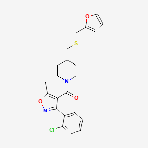 molecular formula C22H23ClN2O3S B2922119 (3-(2-氯苯基)-5-甲基异恶唑-4-基)(4-(((呋喃-2-基甲基)硫代)甲基)哌啶-1-基)甲苯酮 CAS No. 1396867-61-0
