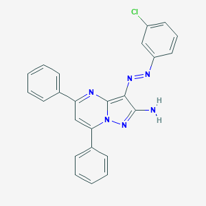 molecular formula C24H17ClN6 B292212 3-[(3-Chlorophenyl)diazenyl]-5,7-diphenylpyrazolo[1,5-a]pyrimidin-2-amine 