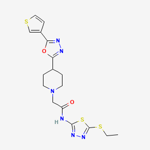 molecular formula C17H20N6O2S3 B2922123 N-(5-(乙硫基)-1,3,4-噻二唑-2-基)-2-(4-(5-(噻吩-3-基)-1,3,4-恶二唑-2-基)哌啶-1-基)乙酰胺 CAS No. 1448065-73-3