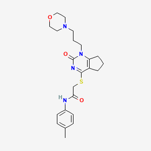 molecular formula C23H30N4O3S B2922129 2-((1-(3-morpholinopropyl)-2-oxo-2,5,6,7-tetrahydro-1H-cyclopenta[d]pyrimidin-4-yl)thio)-N-(p-tolyl)acetamide CAS No. 898451-25-7
