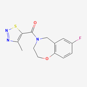 molecular formula C13H12FN3O2S B2922138 (7-fluoro-2,3-dihydrobenzo[f][1,4]oxazepin-4(5H)-yl)(4-methyl-1,2,3-thiadiazol-5-yl)methanone CAS No. 2034306-23-3