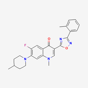 molecular formula C25H25FN4O2 B2922145 6-fluoro-1-methyl-3-[3-(2-methylphenyl)-1,2,4-oxadiazol-5-yl]-7-(4-methylpiperidin-1-yl)quinolin-4(1H)-one CAS No. 1111044-75-7