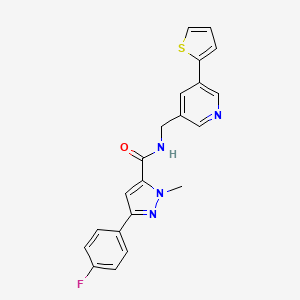 molecular formula C21H17FN4OS B2922151 3-(4-fluorophenyl)-1-methyl-N-((5-(thiophen-2-yl)pyridin-3-yl)methyl)-1H-pyrazole-5-carboxamide CAS No. 2034442-29-8