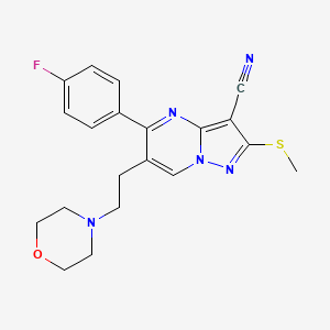molecular formula C20H20FN5OS B2922152 5-(4-Fluorophenyl)-2-(methylsulfanyl)-6-(2-morpholinoethyl)pyrazolo[1,5-a]pyrimidine-3-carbonitrile CAS No. 866019-70-7