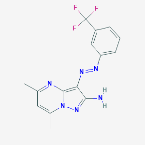 molecular formula C15H13F3N6 B292216 5,7-Dimethyl-3-((3-(trifluoromethyl)phenyl)diazenyl)pyrazolo[1,5-a]pyrimidin-2-amine 