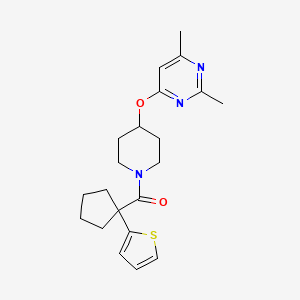 molecular formula C21H27N3O2S B2922166 (4-((2,6-Dimethylpyrimidin-4-yl)oxy)piperidin-1-yl)(1-(thiophen-2-yl)cyclopentyl)methanone CAS No. 2034616-38-9