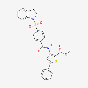 molecular formula C27H22N2O5S2 B2922170 3-(4-(吲哚-1-磺酰基)苯甲酰氨基)-5-苯基噻吩-2-甲酸甲酯 CAS No. 396724-97-3