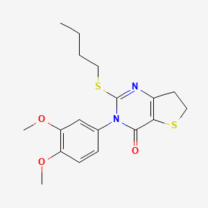 molecular formula C18H22N2O3S2 B2922188 2-Butylsulfanyl-3-(3,4-dimethoxyphenyl)-6,7-dihydrothieno[3,2-d]pyrimidin-4-one CAS No. 877655-40-8