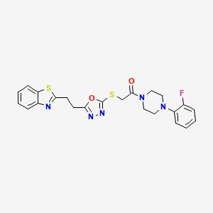 molecular formula C23H22FN5O2S2 B2922189 2-((5-(2-(Benzo[d]thiazol-2-yl)ethyl)-1,3,4-oxadiazol-2-yl)thio)-1-(4-(2-fluorophenyl)piperazin-1-yl)ethanone CAS No. 1351596-96-7