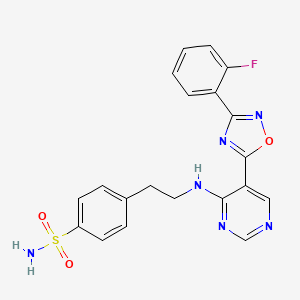 molecular formula C20H17FN6O3S B2922195 4-(2-((5-(3-(2-Fluorophenyl)-1,2,4-oxadiazol-5-yl)pyrimidin-4-yl)amino)ethyl)benzenesulfonamide CAS No. 2034341-03-0