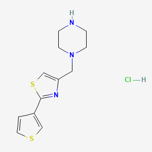 molecular formula C12H16ClN3S2 B2922199 1-[(2-噻吩-3-基-1,3-噻唑-4-基)甲基]哌嗪盐酸盐 CAS No. 1052539-68-0