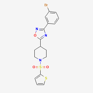 molecular formula C17H16BrN3O3S2 B2922201 4-[3-(3-Bromophenyl)-1,2,4-oxadiazol-5-yl]-1-(2-thienylsulfonyl)piperidine CAS No. 946370-34-9