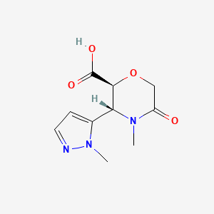 molecular formula C10H13N3O4 B2922206 (2S,3R)-4-Methyl-3-(2-methylpyrazol-3-yl)-5-oxomorpholine-2-carboxylic acid CAS No. 2137568-66-0