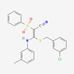 (E)-3-((3-chlorobenzyl)thio)-2-(phenylsulfonyl)-3-(m-tolylamino)acrylonitrile