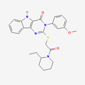 molecular formula C26H28N4O3S B2922209 2-[2-(2-乙基哌啶-1-基)-2-氧代乙基]硫代-3-(3-甲氧基苯基)-5H-嘧啶并[5,4-b]吲哚-4-酮 CAS No. 536706-29-3