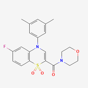 molecular formula C21H21FN2O4S B2922213 (4-(3,5-二甲基苯基)-6-氟-1,1-二氧化-4H-苯并[b][1,4]噻嗪-2-基)(吗啉基)甲烷酮 CAS No. 1251624-84-6