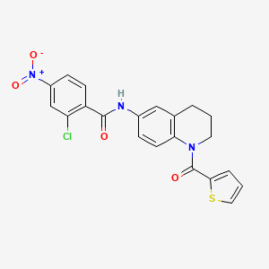 molecular formula C21H16ClN3O4S B2922218 2-chloro-4-nitro-N-(1-(thiophene-2-carbonyl)-1,2,3,4-tetrahydroquinolin-6-yl)benzamide CAS No. 897620-39-2