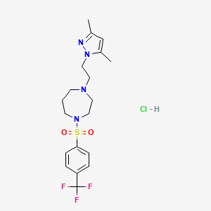 molecular formula C19H26ClF3N4O2S B2922226 1-(2-(3,5-dimethyl-1H-pyrazol-1-yl)ethyl)-4-((4-(trifluoromethyl)phenyl)sulfonyl)-1,4-diazepane hydrochloride CAS No. 1396748-42-7