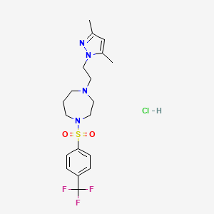 molecular formula C19H26ClF3N4O2S B2922226 1-(2-(3,5-二甲基-1H-吡唑-1-基)乙基)-4-((4-(三氟甲基)苯基)磺酰基)-1,4-二氮杂环戊烷盐酸盐 CAS No. 1396748-42-7