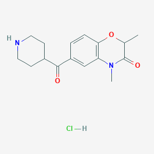 molecular formula C16H21ClN2O3 B2922227 2,4-dimethyl-6-(piperidine-4-carbonyl)-3,4-dihydro-2H-1,4-benzoxazin-3-one hydrochloride CAS No. 1266693-95-1