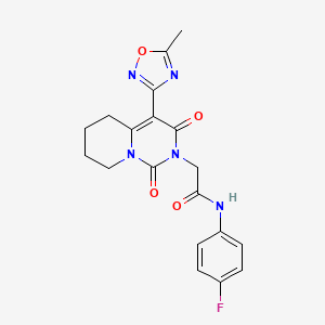 molecular formula C19H18FN5O4 B2922235 N-(4-fluorophenyl)-2-[4-(5-methyl-1,2,4-oxadiazol-3-yl)-1,3-dioxo-5,6,7,8-tetrahydro-1H-pyrido[1,2-c]pyrimidin-2(3H)-yl]acetamide CAS No. 1775402-77-1