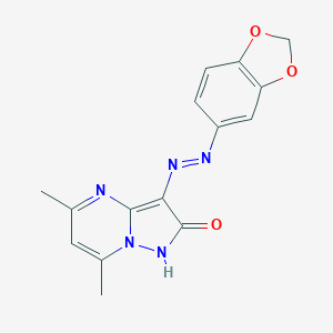 molecular formula C15H13N5O3 B292224 3-(1,3-benzodioxol-5-yldiazenyl)-5,7-dimethylpyrazolo[1,5-a]pyrimidin-2(1H)-one 