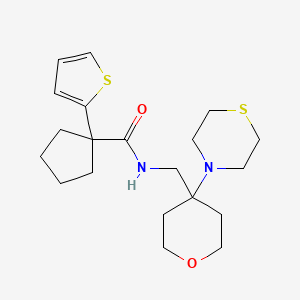 molecular formula C20H30N2O2S2 B2922244 N-[(4-Thiomorpholin-4-yloxan-4-yl)methyl]-1-thiophen-2-ylcyclopentane-1-carboxamide CAS No. 2415502-42-8