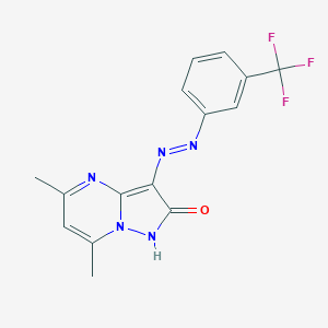 molecular formula C15H12F3N5O B292225 5,7-二甲基-3-[3-(三氟甲基)苯基]偶氮-1H-吡唑并[1,5-a]嘧啶-2-酮 