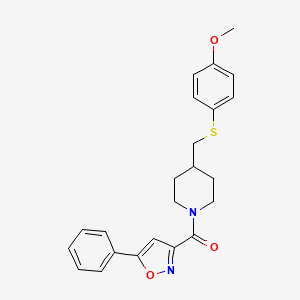 molecular formula C23H24N2O3S B2922257 (4-(((4-甲氧基苯基)硫代)甲基)哌啶-1-基)(5-苯基异恶唑-3-基)甲酮 CAS No. 1421445-04-6