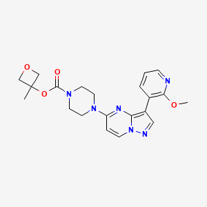 molecular formula C21H24N6O4 B2922269 3-Methyloxetan-3-yl 4-[3-(2-methoxypyridin-3-yl)pyrazolo[1,5-a]pyrimidin-5-yl]piperazine-1-carboxylate CAS No. 1809862-74-5