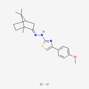 molecular formula C20H26BrN3OS B2922295 4-(4-methoxyphenyl)-2-((E)-2-((1S,4R)-1,7,7-trimethylbicyclo[2.2.1]heptan-2-ylidene)hydrazinyl)thiazole hydrobromide CAS No. 474626-12-5