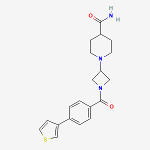 molecular formula C20H23N3O2S B2922296 1-(1-(4-(Thiophen-3-yl)benzoyl)azetidin-3-yl)piperidine-4-carboxamide CAS No. 2034359-73-2
