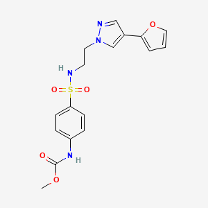molecular formula C17H18N4O5S B2922299 methyl (4-(N-(2-(4-(furan-2-yl)-1H-pyrazol-1-yl)ethyl)sulfamoyl)phenyl)carbamate CAS No. 2034328-05-5