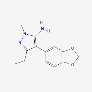 molecular formula C13H15N3O2 B2922313 4-(2H-1,3-苯并二氧杂环-5-基)-5-乙基-2-甲基-2,3-二氢-1H-吡唑-3-亚胺 CAS No. 1355666-58-8