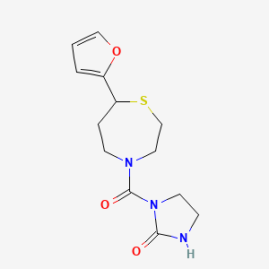 molecular formula C13H17N3O3S B2922319 1-(7-(Furan-2-yl)-1,4-thiazepane-4-carbonyl)imidazolidin-2-one CAS No. 1705223-52-4