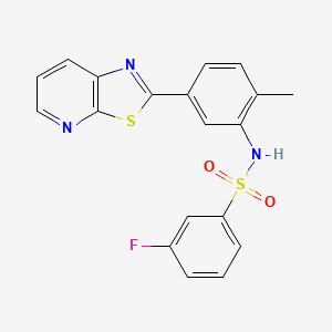 molecular formula C19H14FN3O2S2 B2922327 3-fluoro-N-(2-methyl-5-(thiazolo[5,4-b]pyridin-2-yl)phenyl)benzenesulfonamide CAS No. 896679-70-2