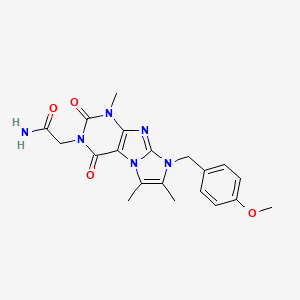 molecular formula C20H22N6O4 B2922331 2-(8-(4-methoxybenzyl)-1,6,7-trimethyl-2,4-dioxo-1H-imidazo[2,1-f]purin-3(2H,4H,8H)-yl)acetamide CAS No. 896304-83-9