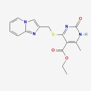 molecular formula C16H16N4O3S B2922335 4-((咪唑并[1,2-a]吡啶-2-基甲基)硫基)-6-甲基-2-氧代-1,2-二氢嘧啶-5-羧酸乙酯 CAS No. 1203133-22-5